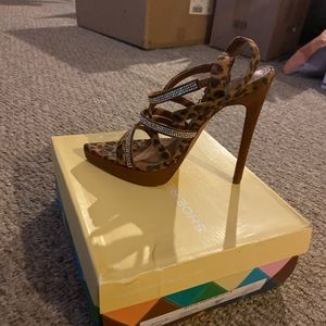 Rhinestone leopard platform heels